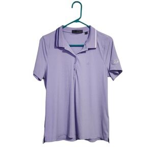 G/FORE Ribbed Tech Contrast Collar Golf Polo‎ Shirt Lavender Size L